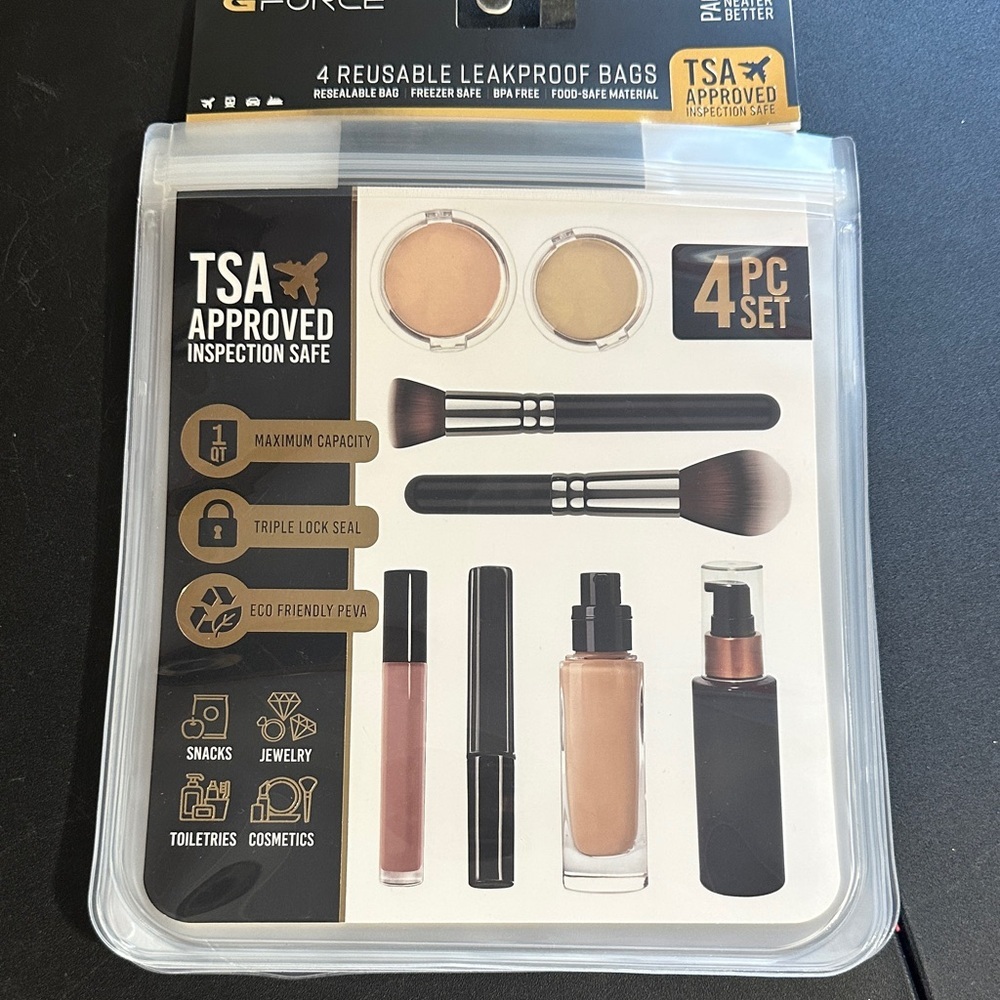 4 reusable leakproof clear bags